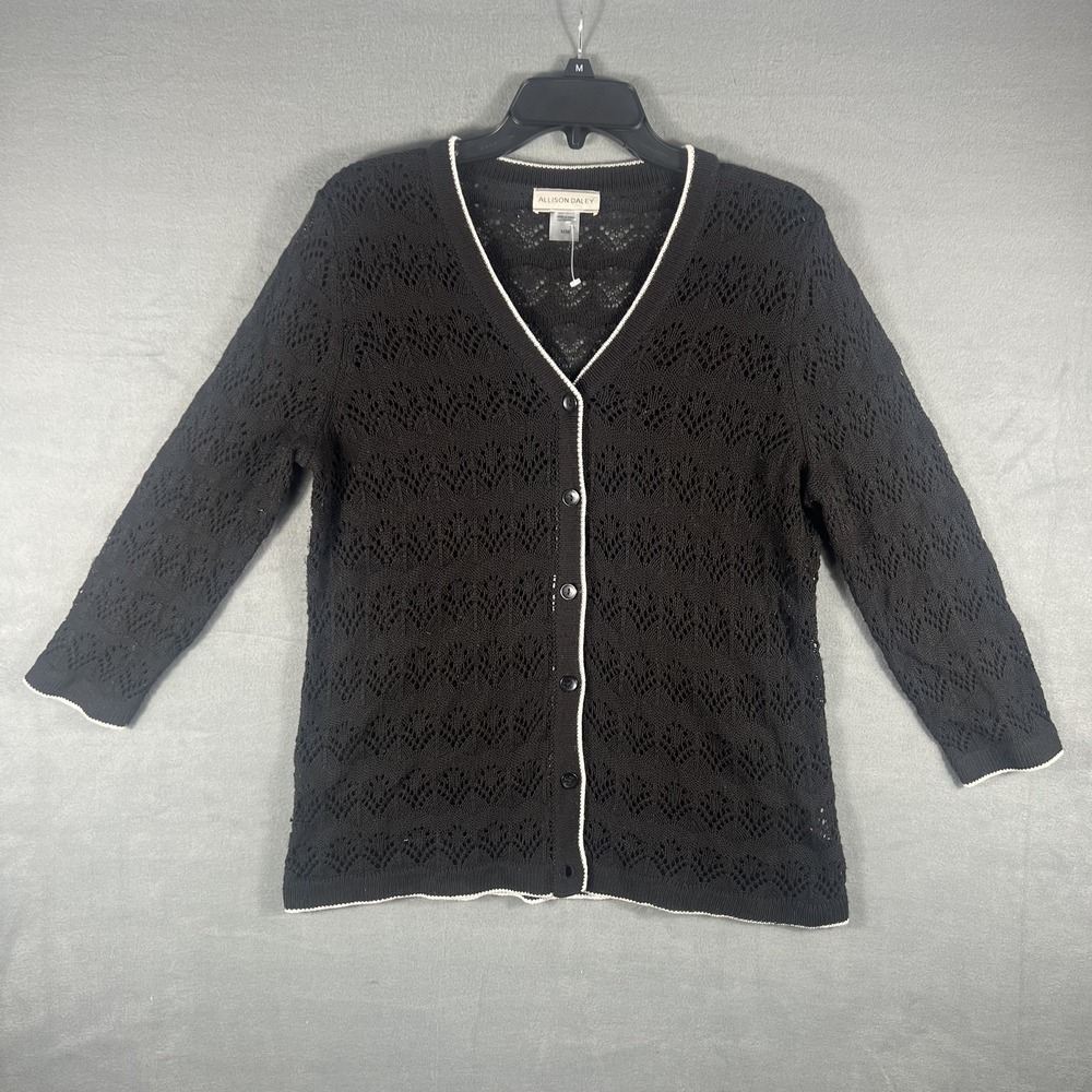 Allison Daley Women's Black Open Knit Cardigan Sweater Size M/M 100% Acrylic